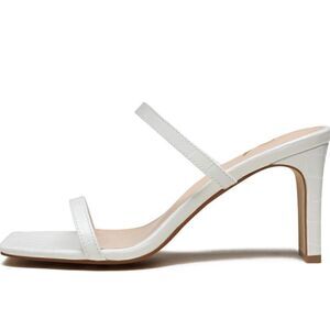 Athlefit Square Open Toe Heeled Sandals Two Strap Slip On Backless Chunky Heels